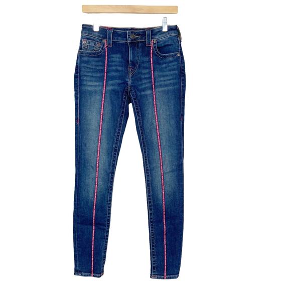 True Religion Jennie Curvy Mid Rise Skinny Spellout Jeans Sz 27 - Picture 1 of 10
